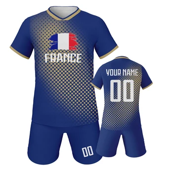 France Kids Football Jersey Custom Soccer Kit Youth Team Uniform Personalized Name Number Training Set Boys Girls Fans Gift 1