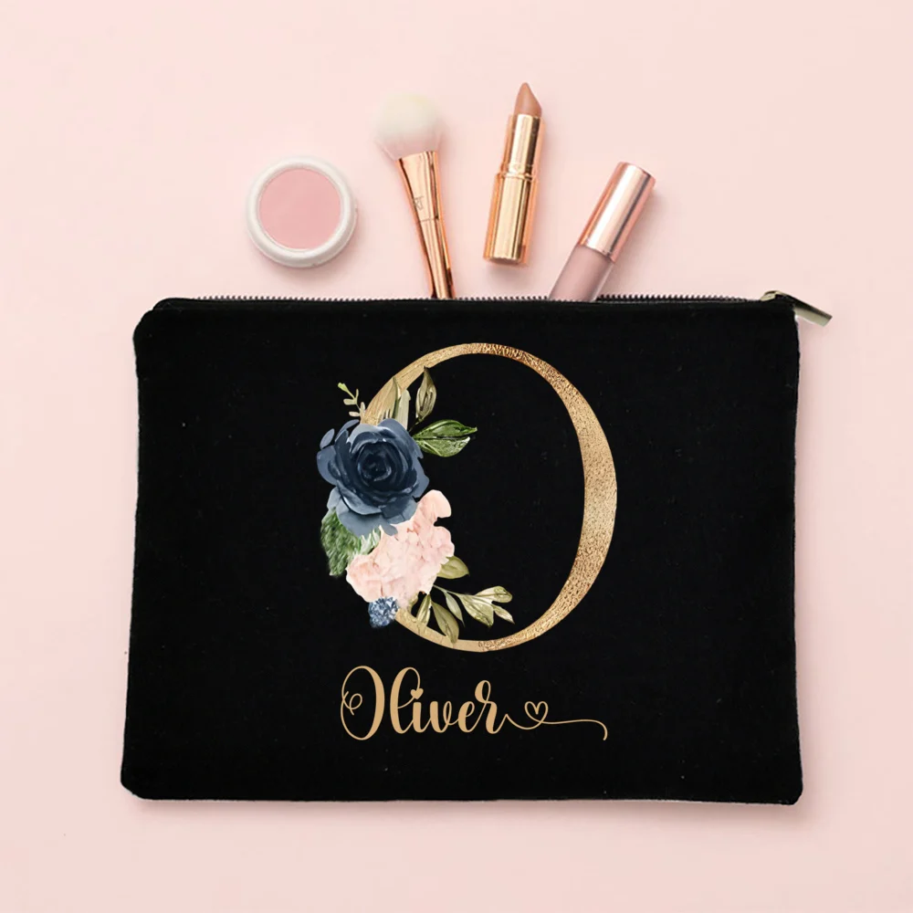 Personalized Makeup Bag Custom Letter with Name Bridesmaid Cosmetic Case Monogram Toiletry Pouch Wendding Birthday Gifts for Her 6