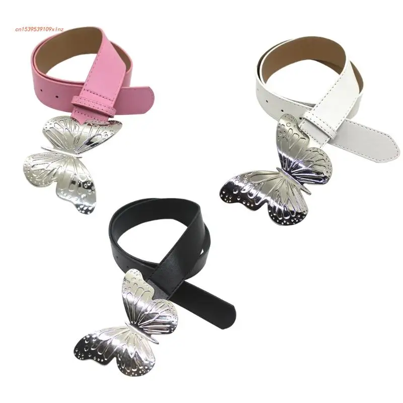

Lady Waist Belt Jean Belt PU Vintage Butterfly-Buckle Casual Ceinture Belt