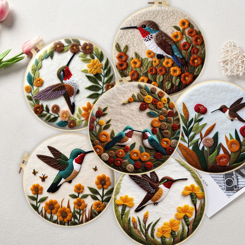 DIY Bird Animal Wool Felting Kit with Embroidery Hoop Complete Needle Felting Starter Set for Beginners Home Decor CHENISTORY
