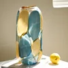 Blue Glass Vase Graded Marble Grain Flower Vase Flower Pot Floral Arrangement Terrarium Home Decoration Accessories 4