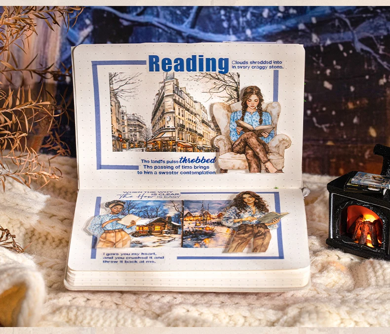 50 Stück Retro-Aufkleberbuch, Winterlandschaft, Scrapbooking, DIY, dekorieren, Journaling, Vintage-Briefpapier, ästhetische Pflanzen, Manuskript – Detail 11