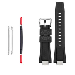 Premium Waterproof Silicone Sports Watch Band Strap - Durable Modified Rubber Design for GST-B400mm (Black silver pin)