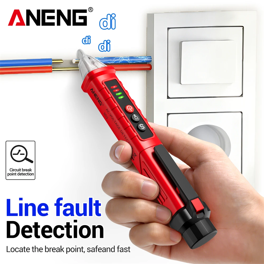 비접촉식 전압 테스터 12V-1000V AC NCV 감지 활선 테스트 음향 시각 알람 손전등 전기 기술자용 ANENG VD802
