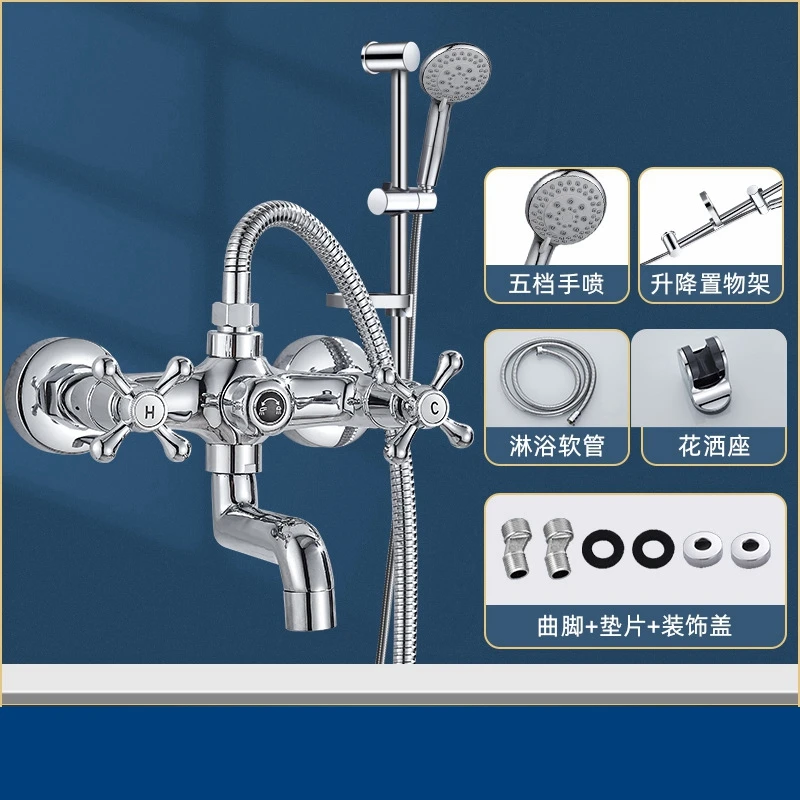 Brass Double Handle Dual Control Bathtub Faucet Hot Cold Shower Tap concealed In-wall Bathroom Triple Mixing Valve Plumbing Fit