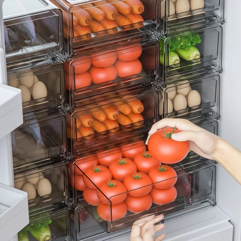  Organizador de cajones de nevera extraíble con estante Caja de  almacenamiento para huevo, fruta, verduras, plástico, transparente,  alimentos frescos, estante de caja de almacenamiento para refrigerador sin  BPA : Hogar y