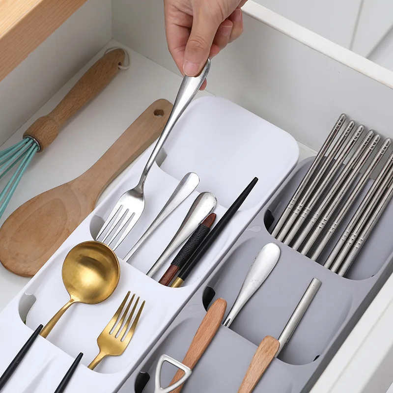 

Kitchen Cutlery Storage Box Plastic Tray Utensils Drawer Organizer Knife Holder Tableware Box Knife Fork Spoon Divider Container
