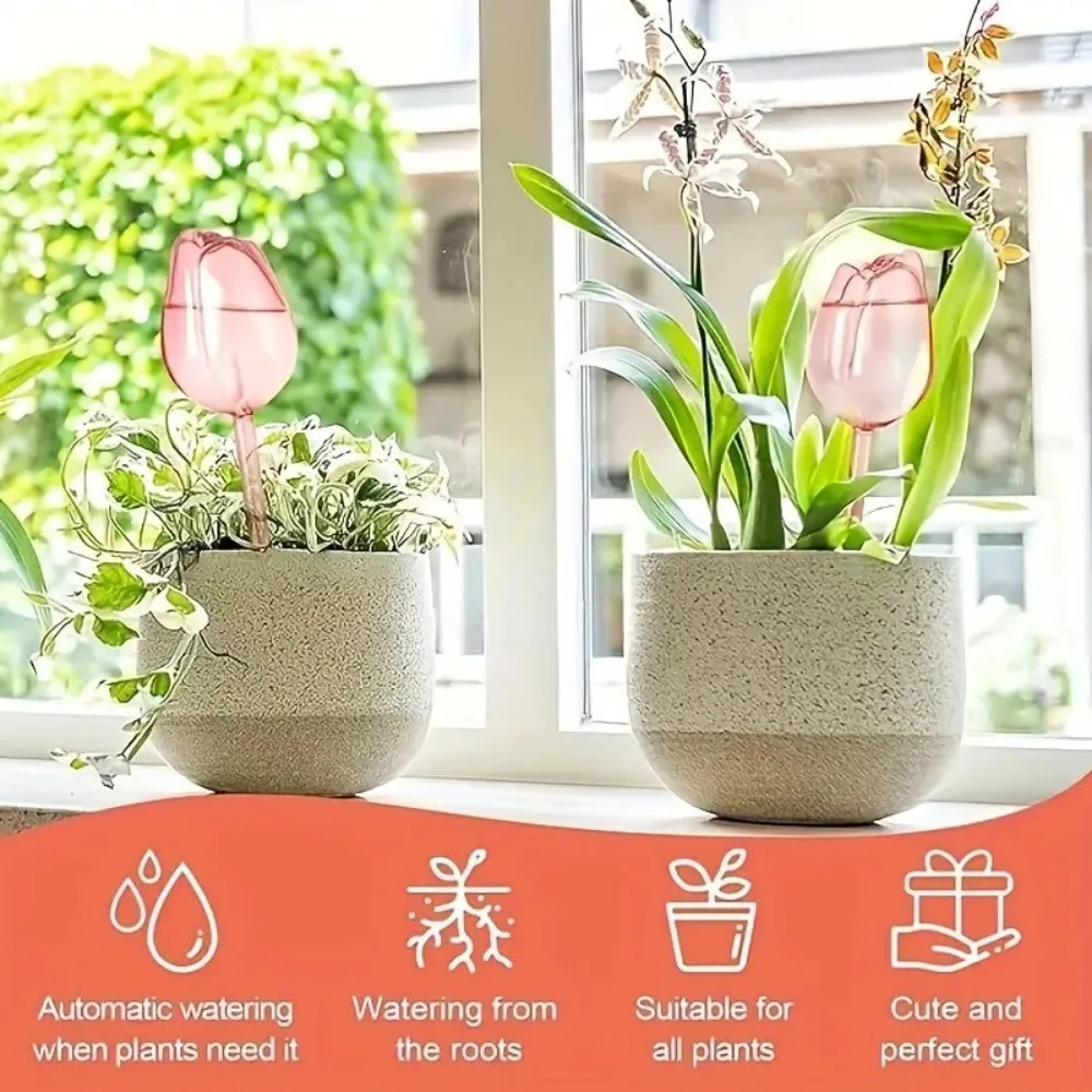 2/4 Pieces Pink Tulip Plant Watering Balloons, Narrow Outlet Design, Dripping Longer, Suitable for Indoor and Outdoor Plants
