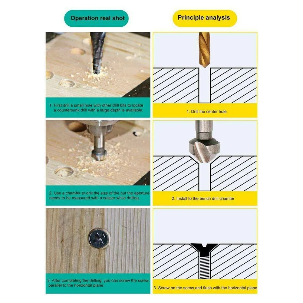 6pcs 90 Degree 3 Flutes HSS Countersink Drill Bits Set 6.3 To 20.5mm ...