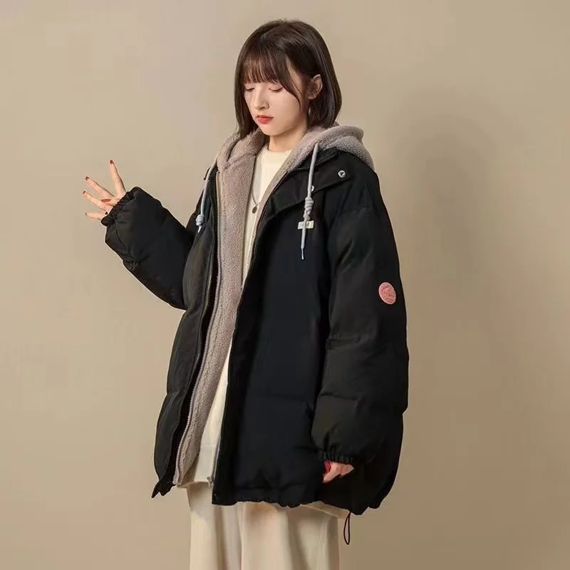 Women's Thick Hooded Cotton Coat, Fake Two Pieces, Short, Thick, Warm, Loose, Fashion, Female Clothing, Couple, Winter, New