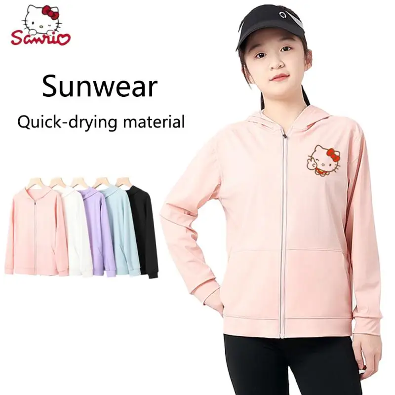 

Sanrio Kawaii Hello Kitty Children's Sunwear Girls' Jackets Summer Girls Thin Long-Sleeved Hooded Protective Windbreaker Kid Top