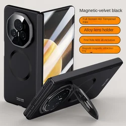 MagSafe Magnetic Privacy Tempered Glass Protective Case with Spring Hinge Holder for Honor Magic V3 (Black HD Glass)