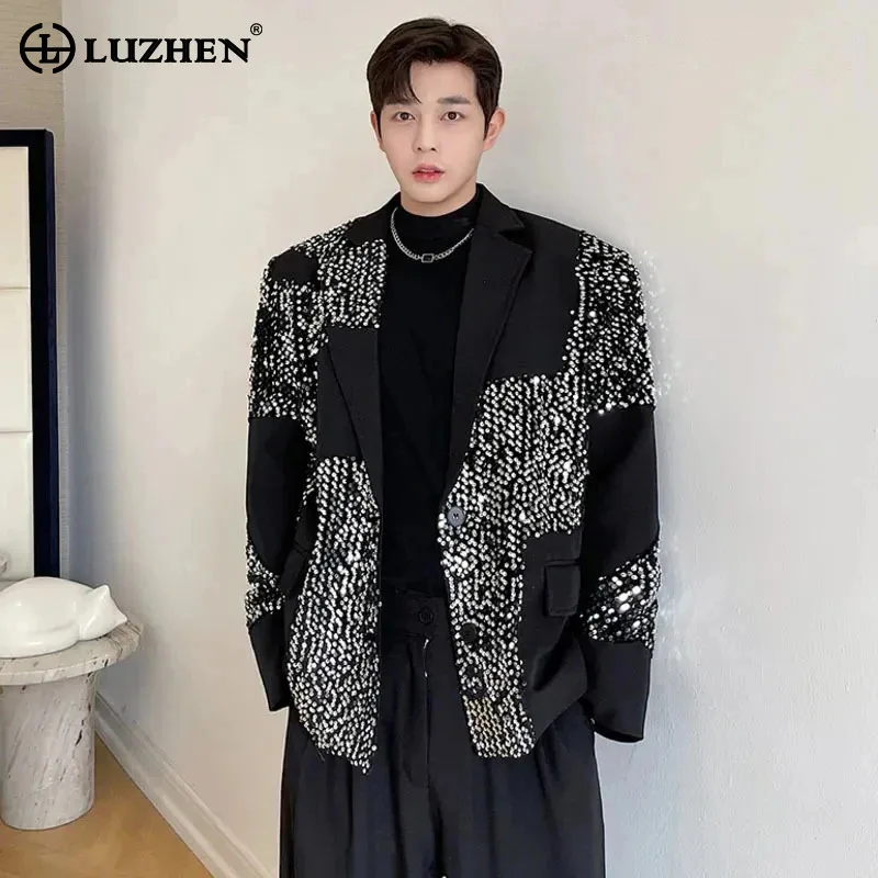 

LUZHEN 2024 Sequin Splicing Design Blazer Coat Men's Korean Fashion Elegant High Street Patchwork Gentleman Trendy Jacket D55a6c