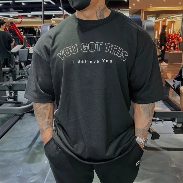 Black White Grey Men Loose Oversized Letter Fitness T Shirt Fashion 3xl  Tshirt Summer Gym Short Sleeve Cotton Casual Tees Tops - T-shirts -  AliExpress