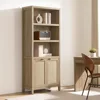 Bookcase  Bookshelf 5 Tier Rattan Boho Bookcase with Doors Storage Large Book Case Shelf Farmhouse Bookshelves 4
