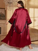 Plus Size Womens Long Silk Robe Belted V-Neck Elegant Loungewear All-Season Lightweight Sleepwear - Image 4