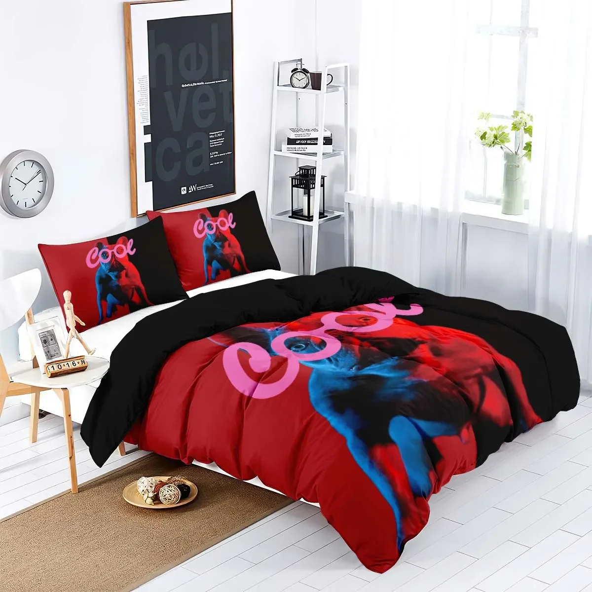 3-piece down duvet cover set with domineering dog pattern print (1 duvet cover+2 pillowcases, no core) bedding set
