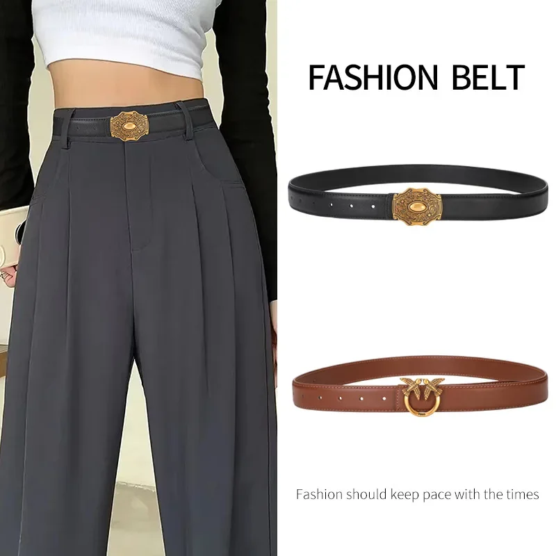 

2024 Women Belts New Leather Simple Metal Buckle Belt Girls Dress Jean Pants Waistband Belts for Lady Luxury Designer Brand