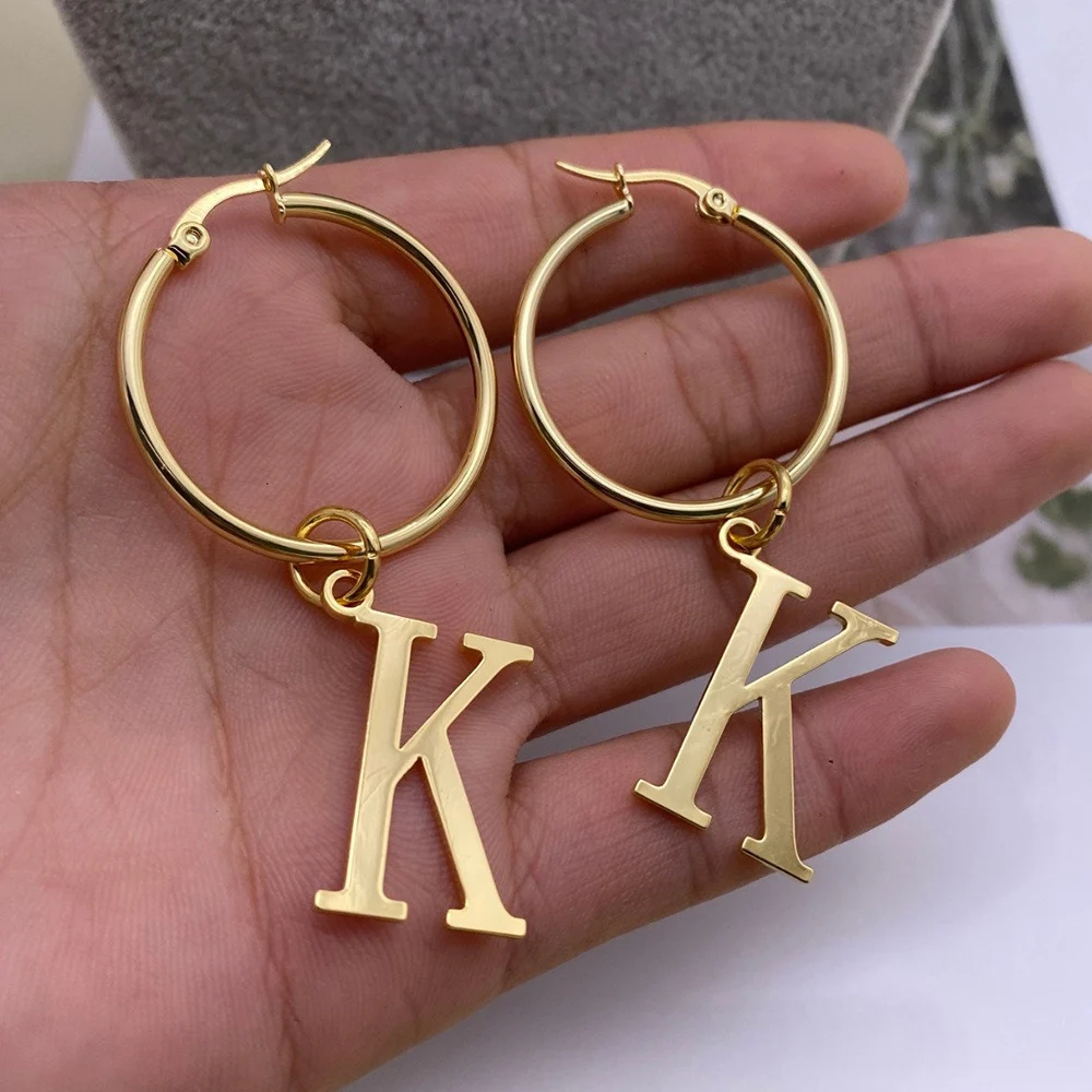 

Personalized Name Earings Stainless Steel Custom 40MM Hoop Earrings for Women Gold Color Capital Jewelry Christmas Birthday Gift