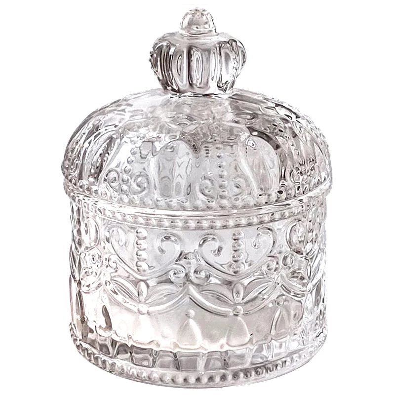 Storage Tank Vintage Relief Imitation Crystal Glass Coffee Sugar Jar Household Makeup Cotton Jewelry Box with Lid Storage Tank 5