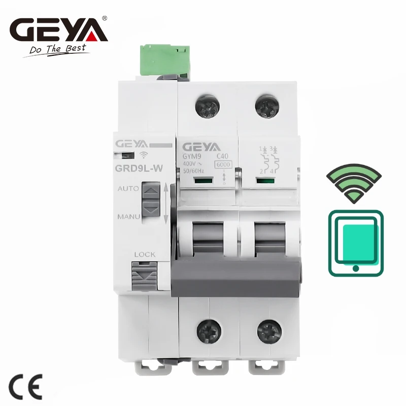 Geya-religador do Disjuntor do Trilho do Ruído Grd9l-w Wifi Religador de Mcb Esperto 2p 16a 25a 40a 63a 220v 400v 6ka