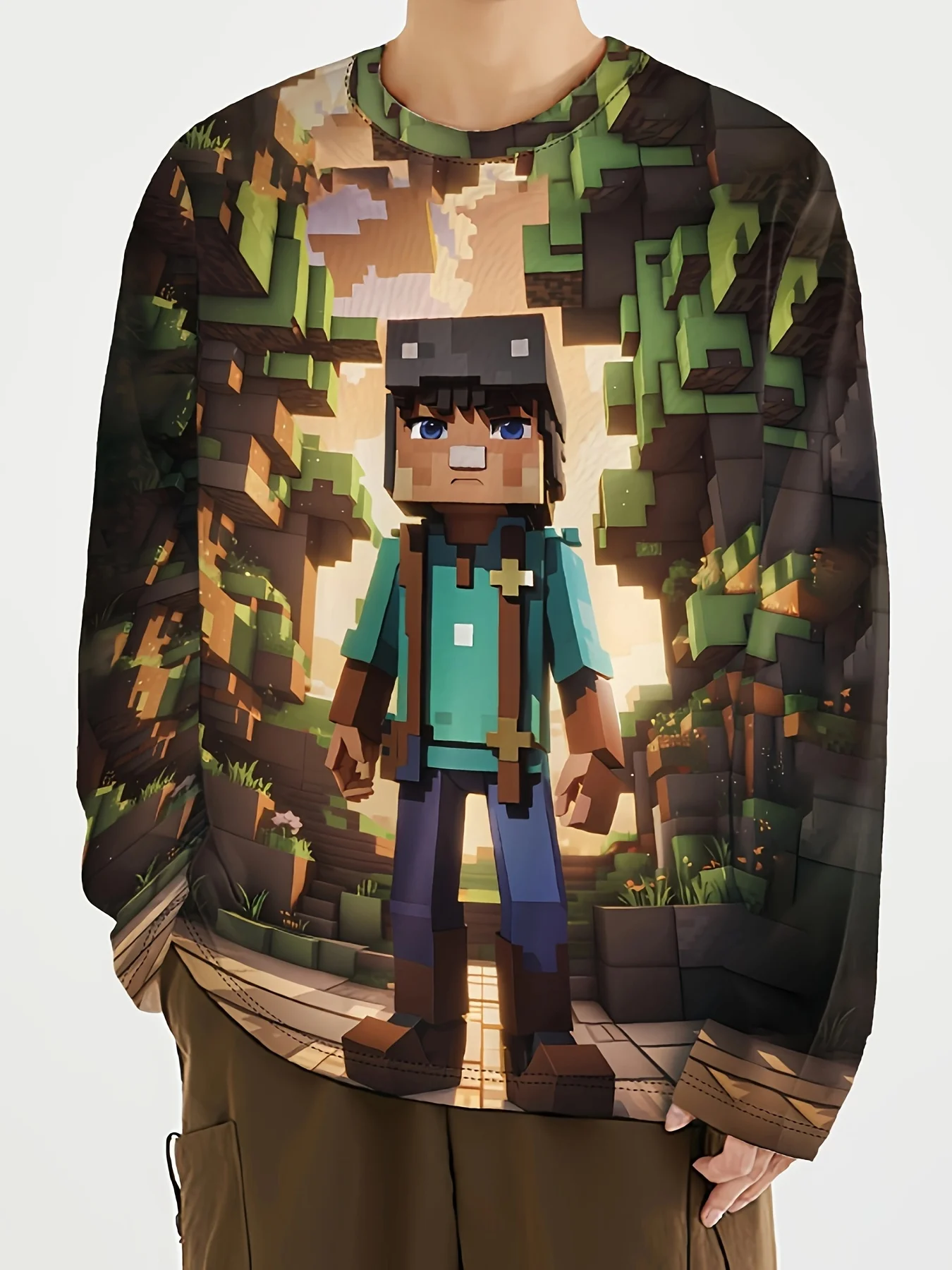 Kinderkleidung Jungen T-Shirt Langarm Kinder Oberteil Baustein-Druck Cartoon Kinder Sommerkleidung Lässige Jungenkleidung – Detail 7