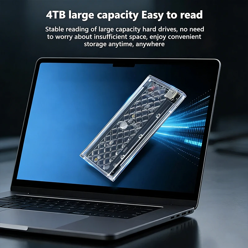 KEBIDUMEI M.2 NVME NGFF SATA 듀얼 프로토콜 SSD 케이스 RGB 조명 10Gbps PCIe SSD 인클로저 USB3.2 GaN2 타입 C 투명 하드 디스크 박스
