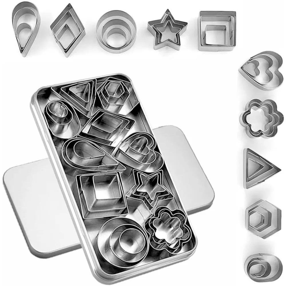 Mini Cookie Cutter Set Box Small Stainless Steel Veggie Cutters Polymer Clay Cutters Kids 30Pcs