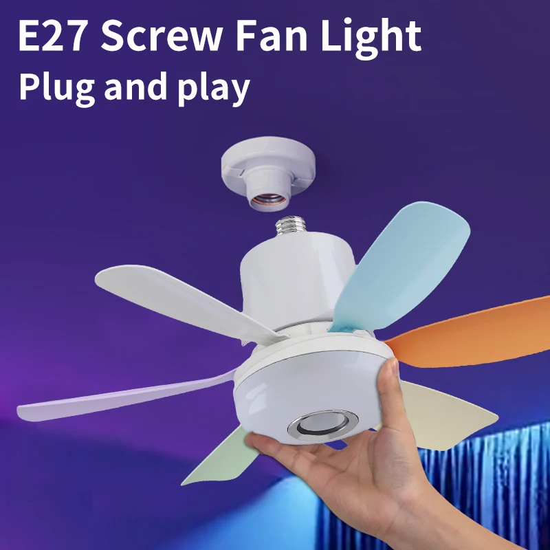 RGB Smart Ceiling Fan E27 Base with Speaker Remote Control Dimming 100-240V Electric Fan Led Light for Bedroom Kitchen Lighting