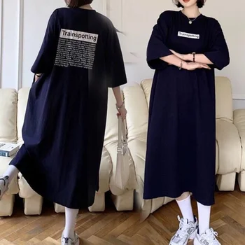 Vintage Casual Women's Plus Size T-Shirts Dress New In Korean Lady's Streetwear Oversize Female Maternity Dress Chic Dress