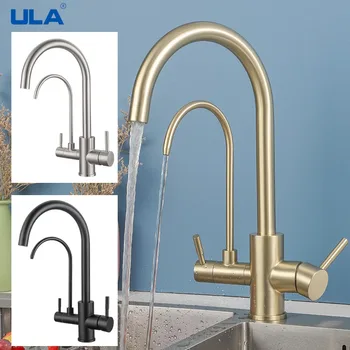 ULA Filtered Kitchen Faucets Hot and Cold Drinking Water 3-ways Filter Kitchen Sink Mixer 360 Rotation Taps Crane Dual Handle