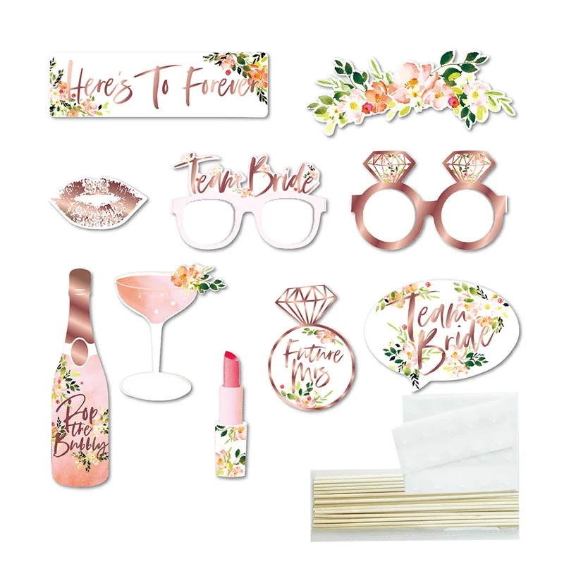 Team Bride Photo Booth Props Glasses Bachelorette Hen Party Decorations Bride to be Just Married Photobooth Party Decor 10pcs