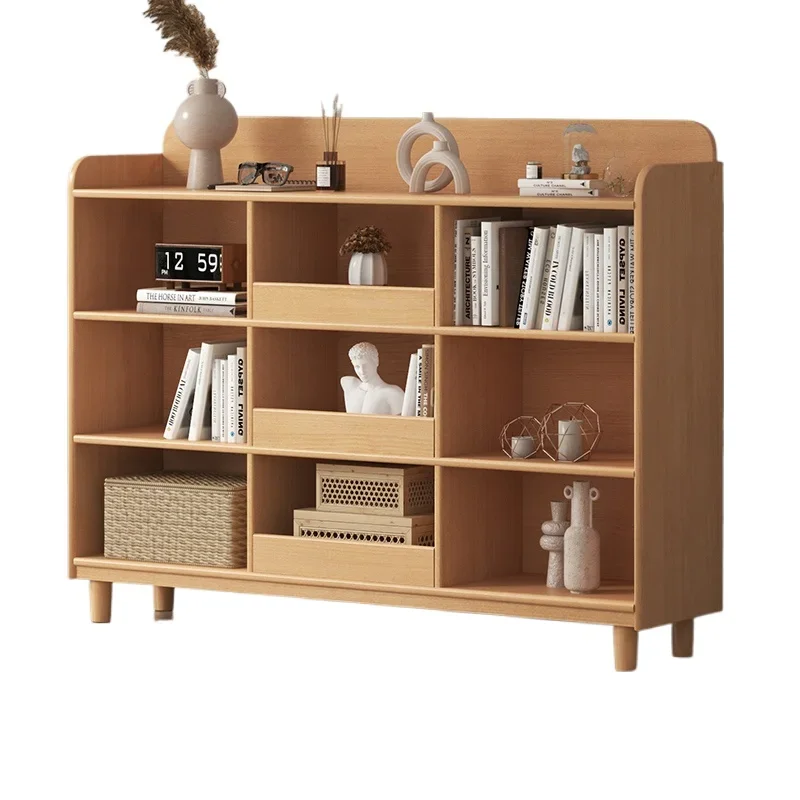 All solid wood bookcase Log children's bookshelf Floor-to-ceiling living room storage eight-grid storage lattice cabinet