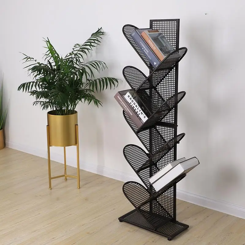 1Pc Modern Home Tree Shaped Small Bookshelf Iron Art Office Simple Solid Color Floor Bookshelf Book Storage Rack