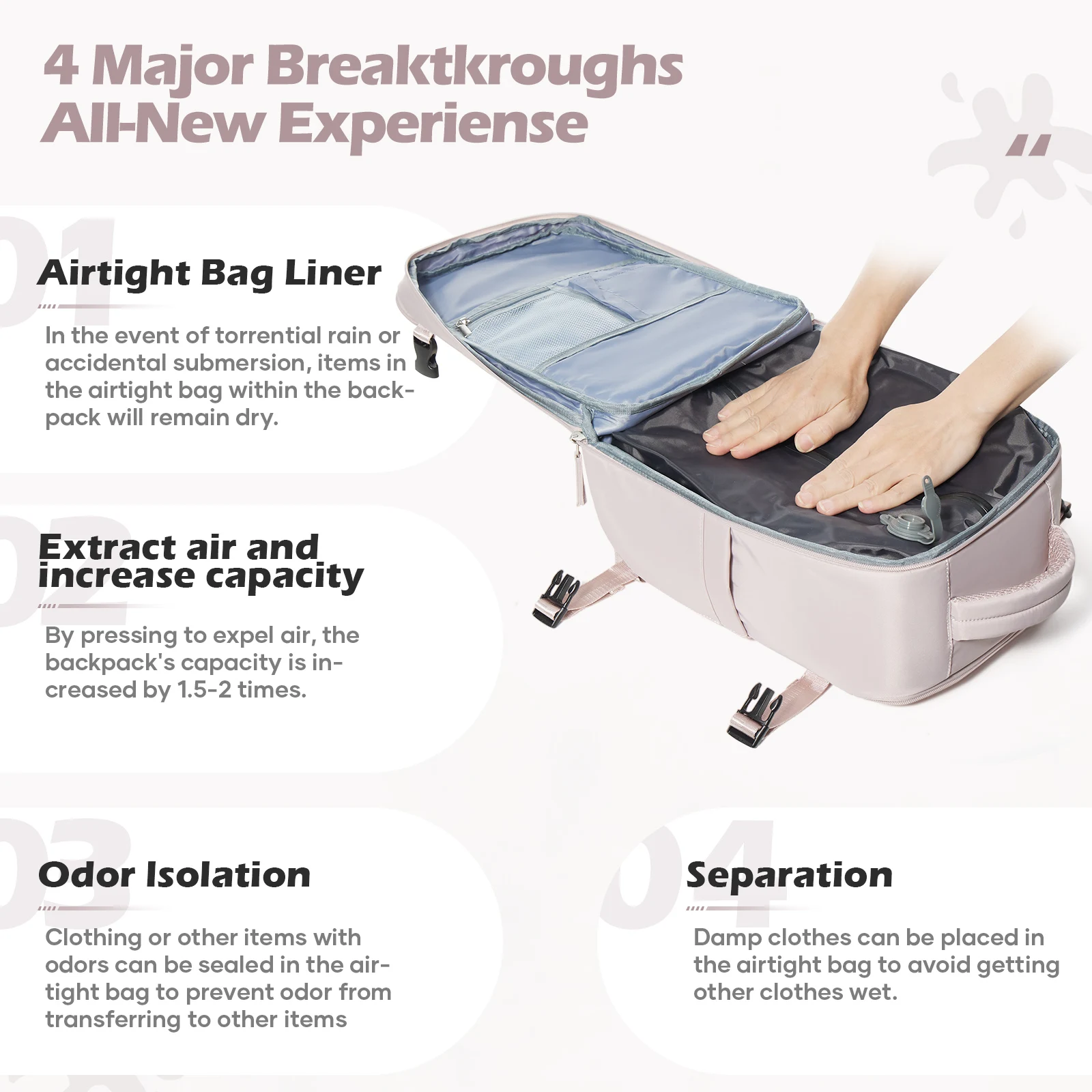 Large Capacity Vacuum Compression Backpack Lightweight Hiking & Travel Backpack for Women Men, Travel Essentials Cabin Backpack