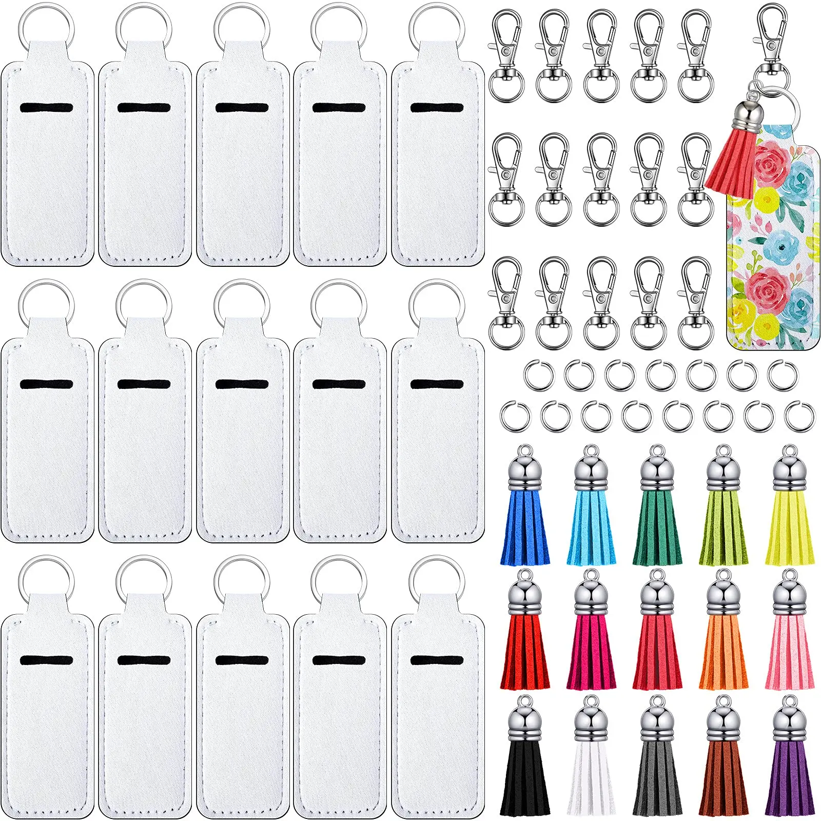 

60Pcs Sublimation Lipstick Holder Set 15 Blank Lipstick Keychain Holder 15 Keychain Tassels 15 Swivel Snap Hooks 15 Jump Rings