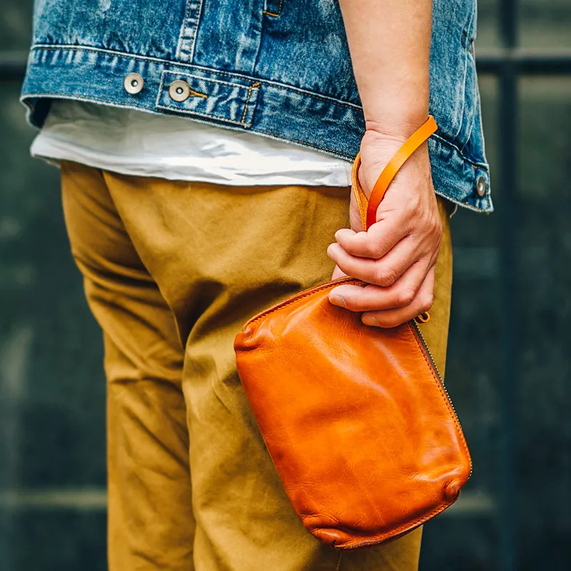 Fashion luxury natural genuine leather men's clutch bag handmade vintage real cowhide business credit card holder phone wallet