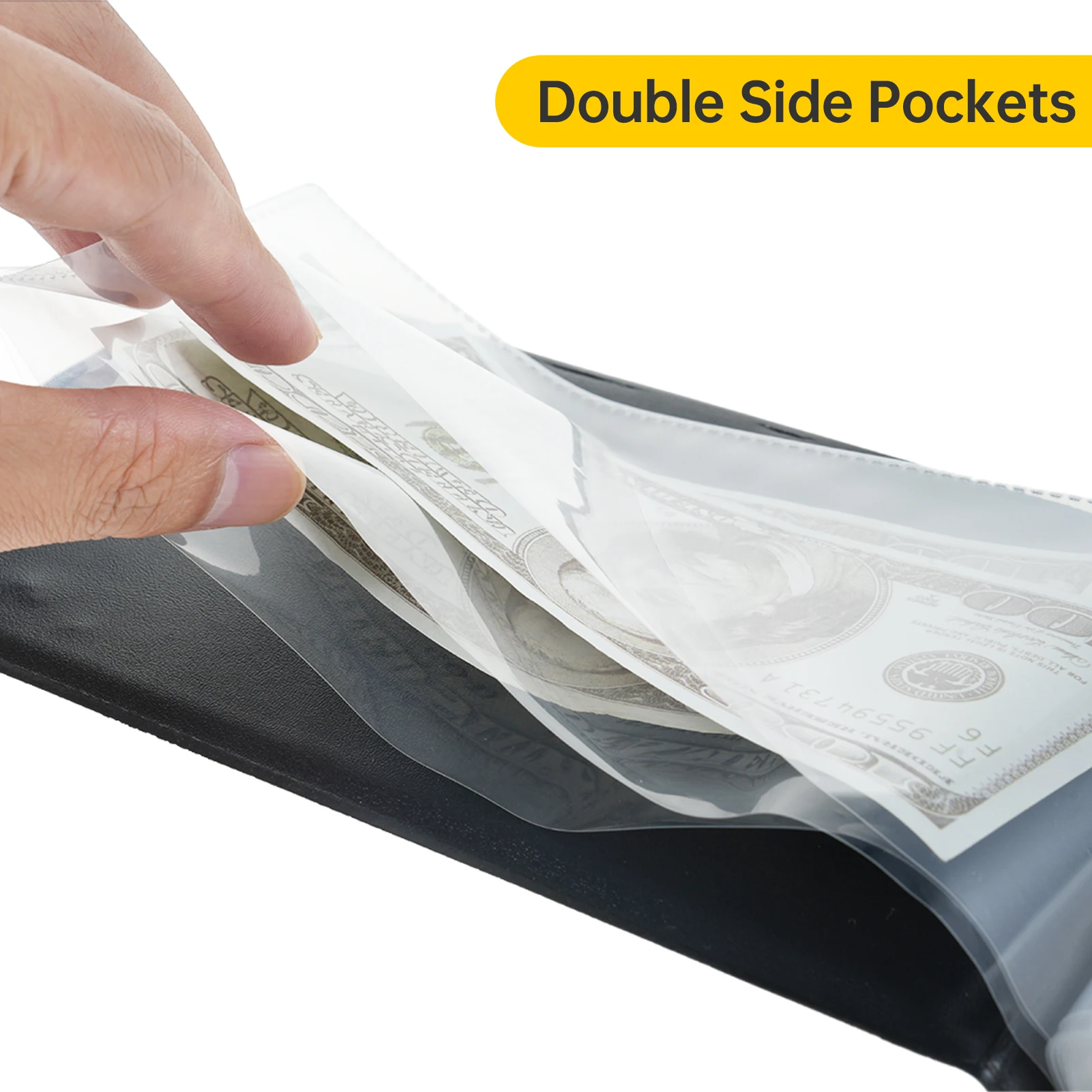 Banknote Currency Collecting Album 40 Pockets 20 Sheets Clear Dollar Bill Holders World Money PU Leather Hard Cover Storage