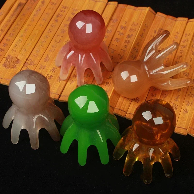 Resin Octopus Massage Comb Head Meridian Scraping Scalp Massage Brush Acupuncture SPA GuaSha Massage Comb Fatigue Relief Massage
