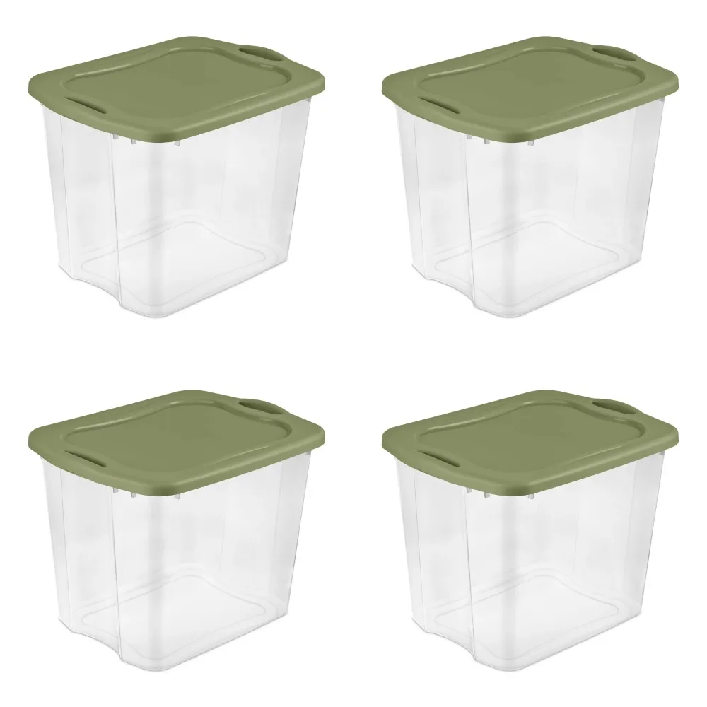 

Set of 4 Box Organizer Storage 95 Qt. EZ Carry Plastic, Clear/Sage Legume