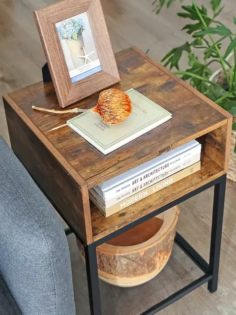 Comodino VASAGLE, tavolino con scomparto aperto e ripiano in rete, per camera da letto, soggiorno, facile montaggio, risparmio di spazio 3