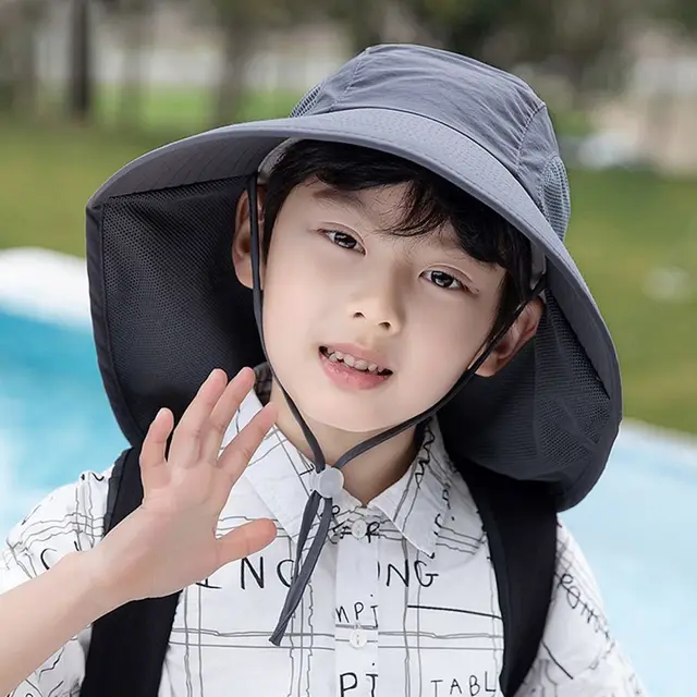 Sombreros de cubo de verano para niños, protección UV, sombrero para el sol  de playa al aire libre, gorra con solapa, gorra de ala ancha ajustable -  AliExpress