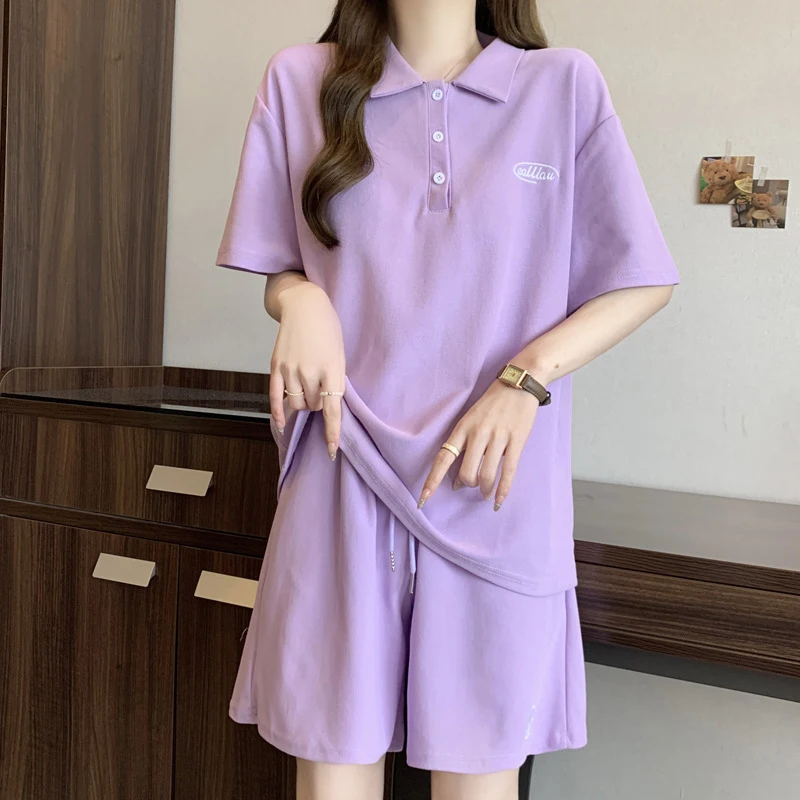 Oversized Sports Casual Women's Clothing Set Korean Loose Short Sleeved T-Shirt Shorts 2Pcs Home Wear Fashionable Versatile Suit