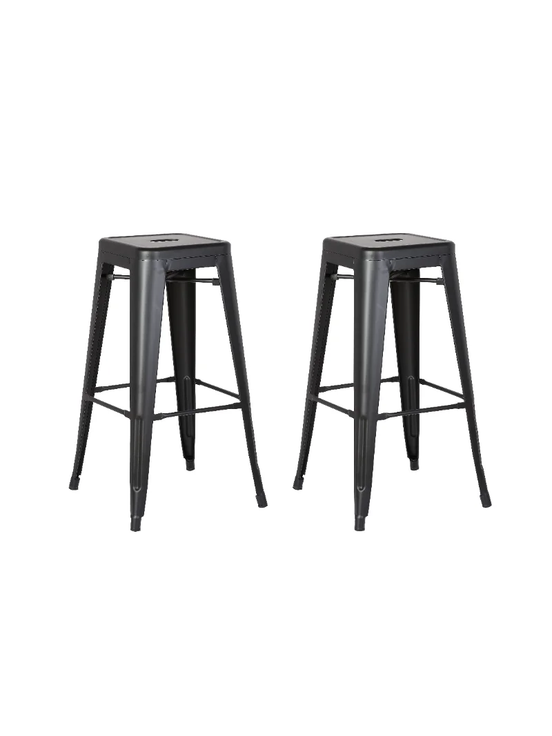

Pacific Modern Backless Light Weight Industrial Metal Barstool 4 Leg Design, 24" Seat Bar Stools (Set of 2), Matte Black Finish