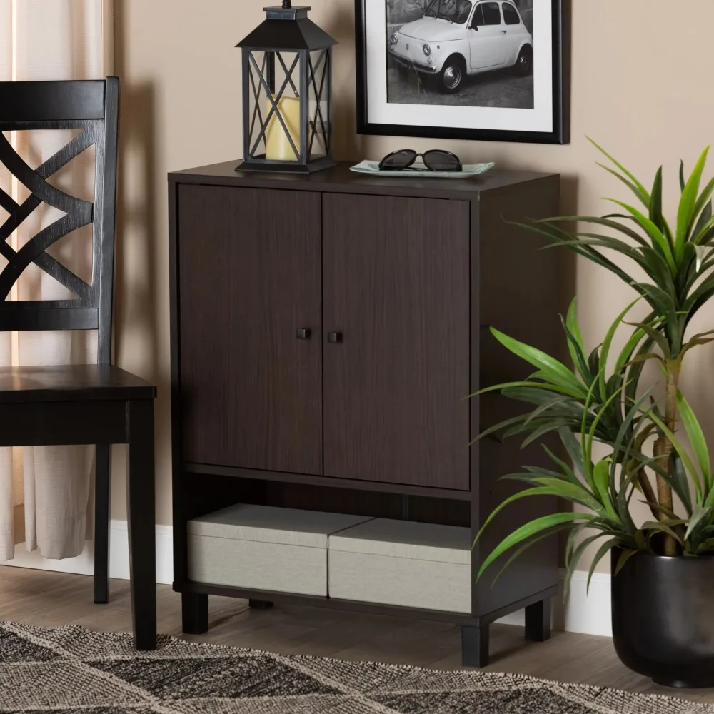 

Rossin Modern and Contemporary Dark Brown Finished Wood 2-Door Entryway Shoe Storage Cabinet