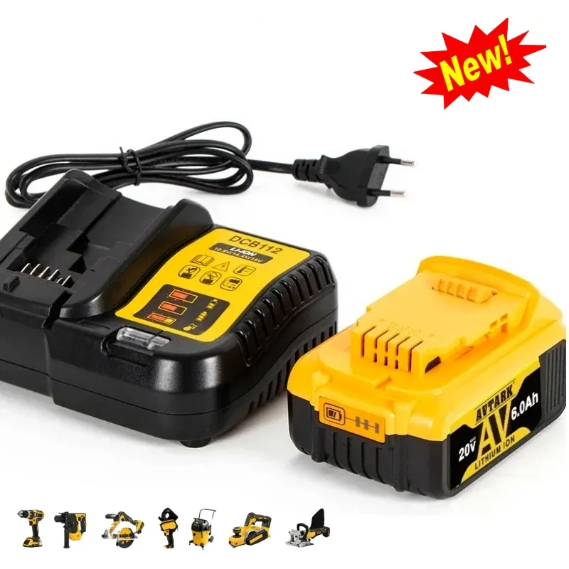 

20V 6000mAh DCB200 Replaceable Li-ion Battery Compatible for Dewalt 18V MAX Power Tools 18650 Lithium Batteries with charger