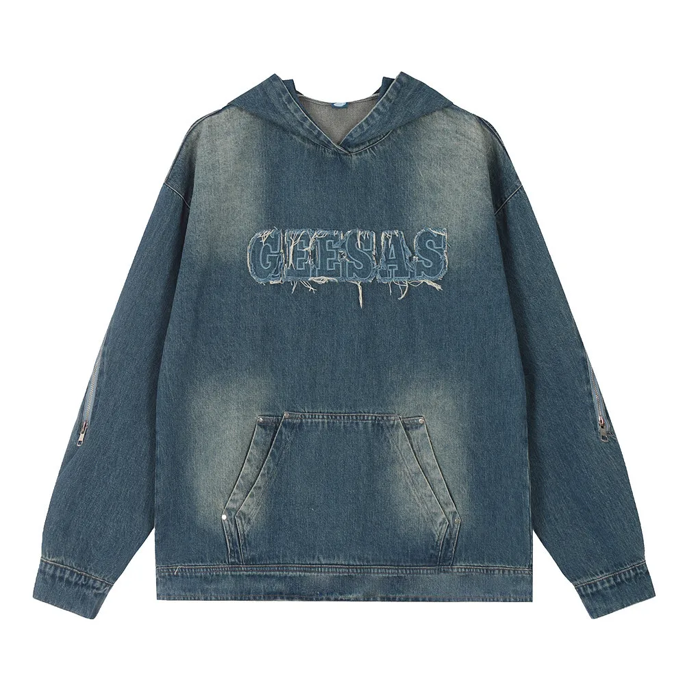 

Толстовка мужская оверсайз в стиле хип-хоп, джинсовая уличная одежда в стиле пэчворк, свободный крой, Свитшот в стиле Харадзюку, пуловер с капюшоном, Y2K