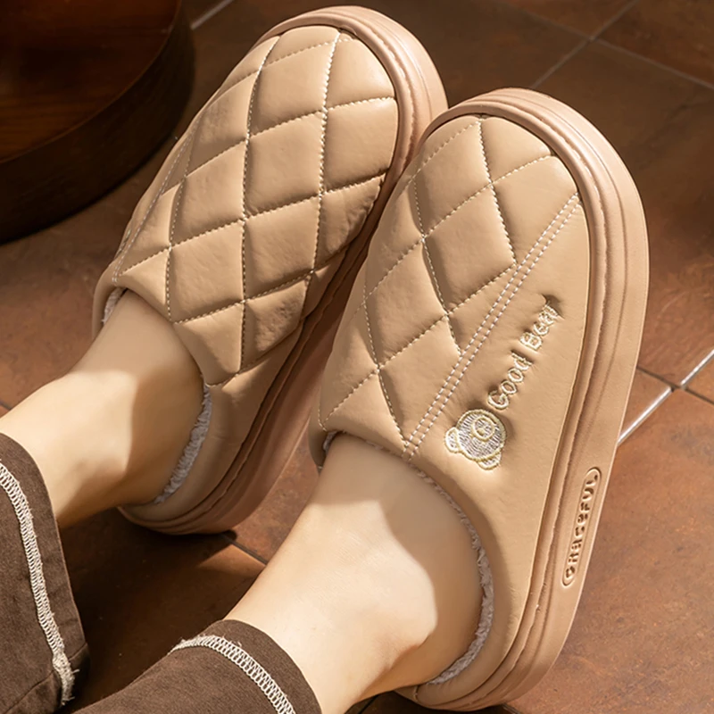 Waterproof Home Cotton Slippers for Women Indoor Soft Thick Sole Plush Slides Woman Comfortable Anti Slip Warm Slippers Female