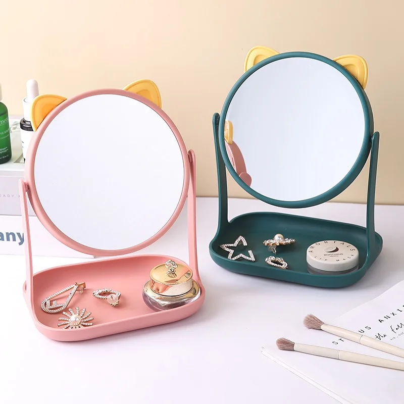 CuteMakeupMirrorwithStorageDesktopVanityMirror360Rotatable