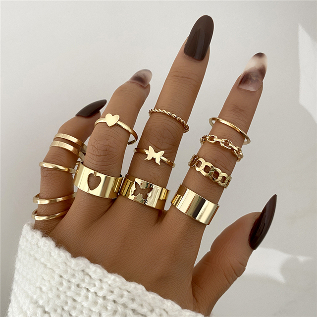 Ring Set for Women Vintage Gold Silver Plated Rings Trendy Hip Hop Jewelry Metal Geometric Ring Ancient Accessories 2022